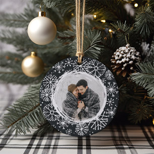 Snowball Double Sided Name & Year Photo Ceramic Ornament
