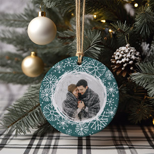 Snowball Double Sided Name & Year Photo Ceramic Ornament