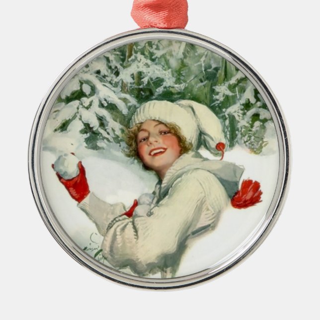 Snowball Fight (by Harrison Fisher) Metal Ornament (Front)