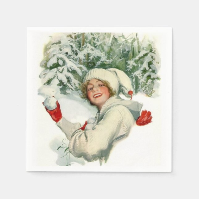 Snowball Fight (by Harrison Fisher) Napkins (Front)