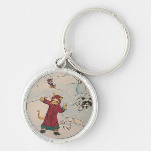 Snowball Fight Cats Keychain