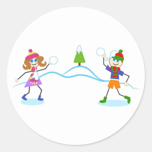 Snowball Fight Classic Round Sticker