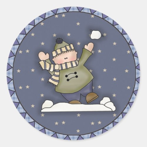 Snowball Fight Classic Round Sticker