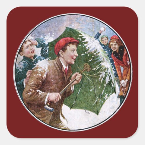 Snowball Fight Square Sticker