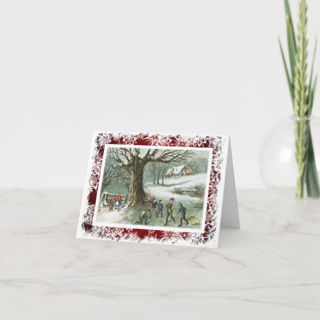Snowball Fight Victorian Vintage Christmas Holiday Card (Front)