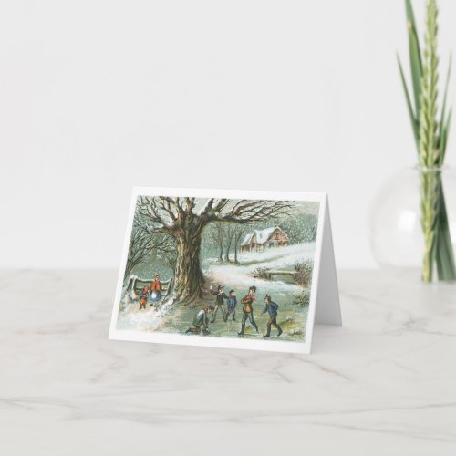 Snowball Fight Vintage Victorian Christmas Holiday Card