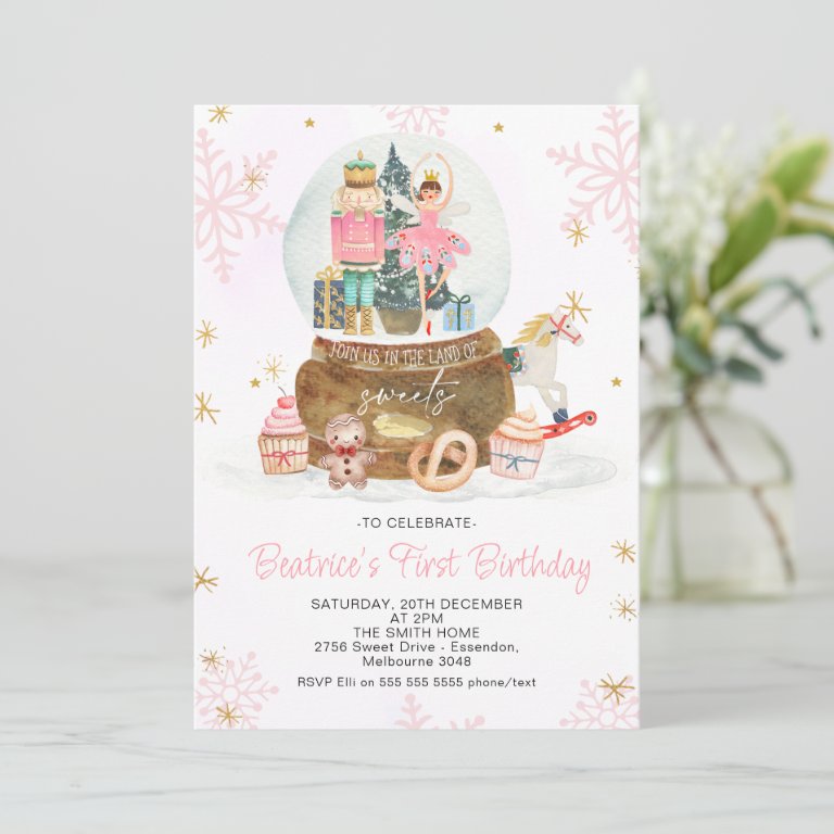 Snowball Globe Nutcracker Sugar Plum Fairy Sweets Invitation