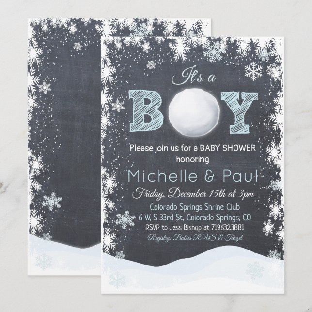 Snowball It's a BOY Baby Shower Invitation (Front/Back)