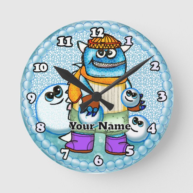 Snowball Monster Round Clock (Front)