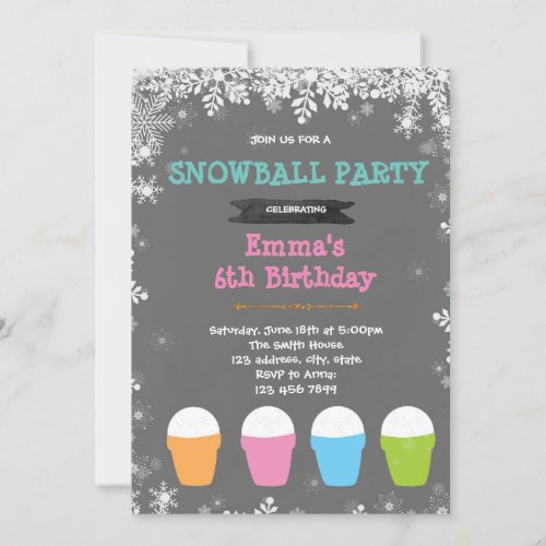 Snowball party birthday invitation