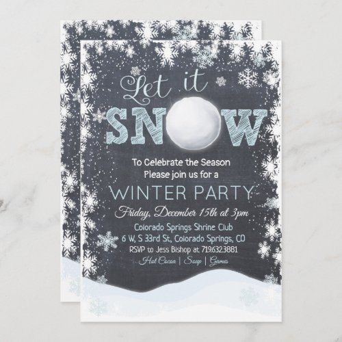 Snowball Snowflakes Winter Party Invitation