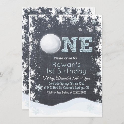 Snowball Winter Boy 1st First Birthday Invitation