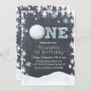 Snowball Winter Boy 1st First Birthday Invitation