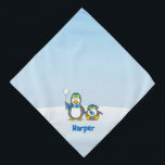 Snowballing penguins bandana<br><div class="desc">A little penguin cartoon with snowball and a fainted one. Custom text.</div>