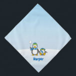 Snowballing penguins bandana<br><div class="desc">A little penguin cartoon with snowball and a fainted one. Custom text.</div>