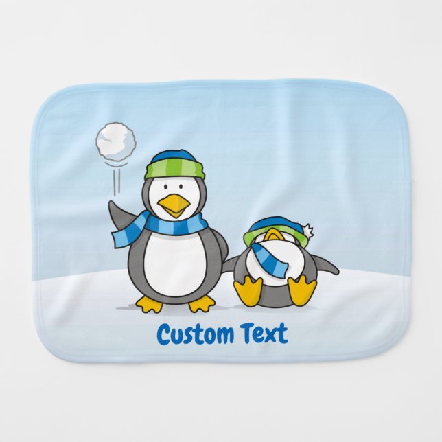 Snowballing Penguins Burp Cloth (Front Horizontal)