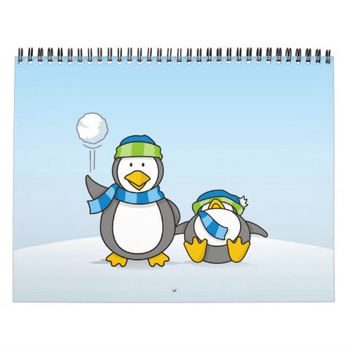 Snowballing penguins calendar