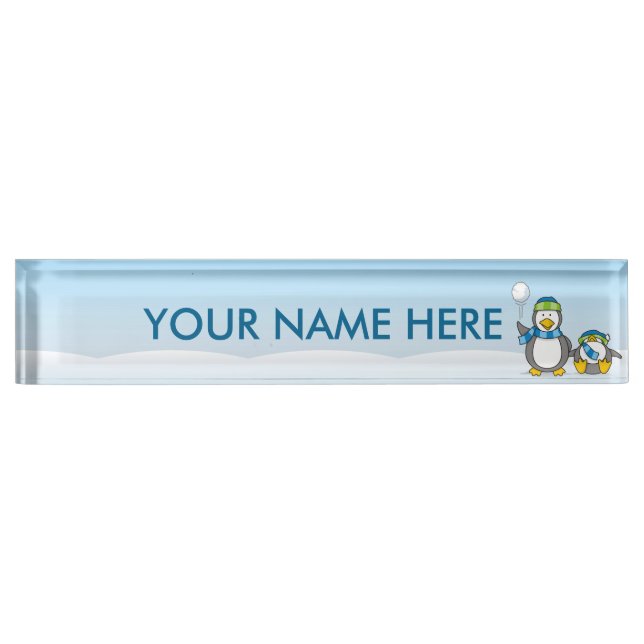 Snowballing penguins desk name plate (Front)