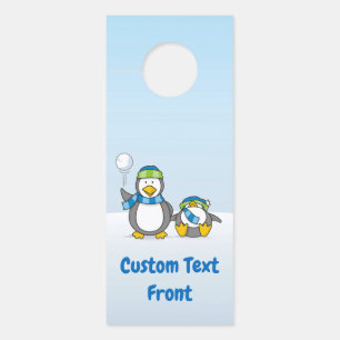 Snowballing Penguins Door Hanger