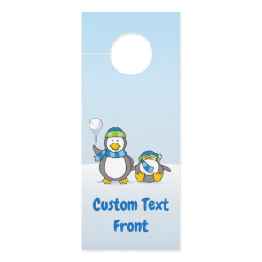 Snowballing Penguins Door Hanger