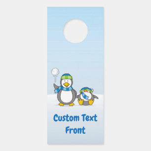 Snowballing Penguins Door Hanger