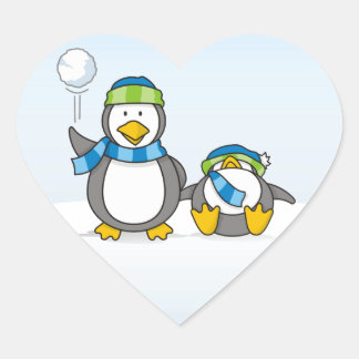 Snowballing penguins heart sticker