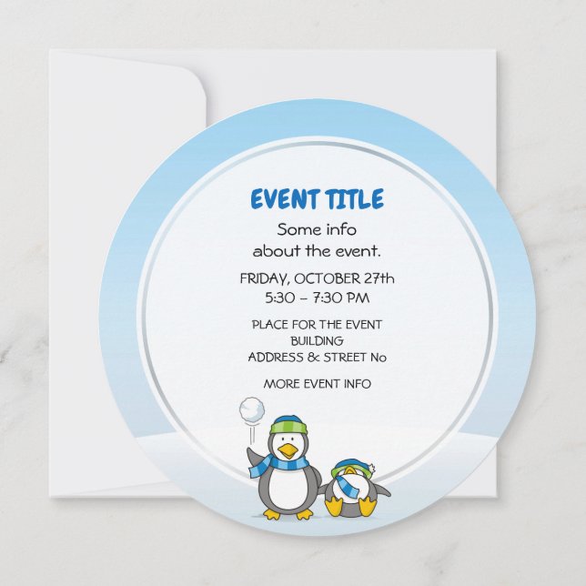Snowballing penguins invitation (Back)