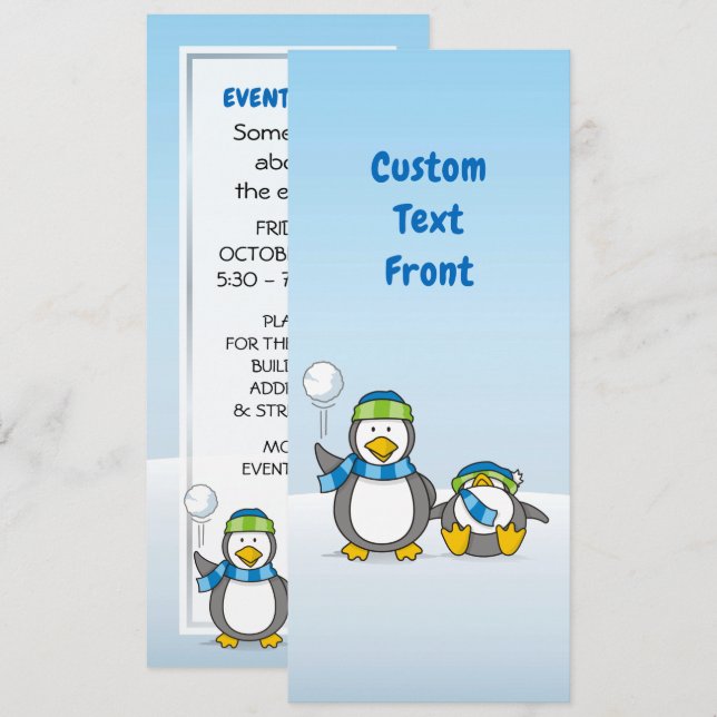 Snowballing penguins invitation (Front/Back)