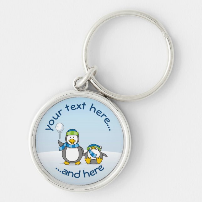 Snowballing penguins keychain (Front)
