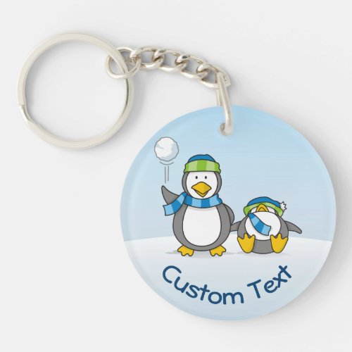 Snowballing Penguins Keychain