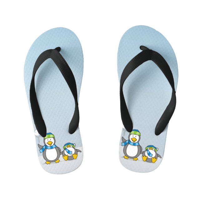Snowballing penguins kid's flip flops (Footbed)