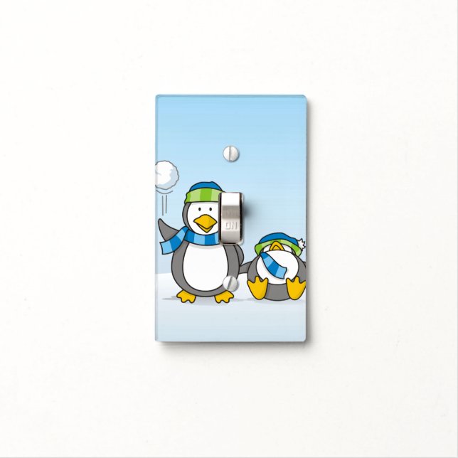 Snowballing penguins light switch cover (In Situ)
