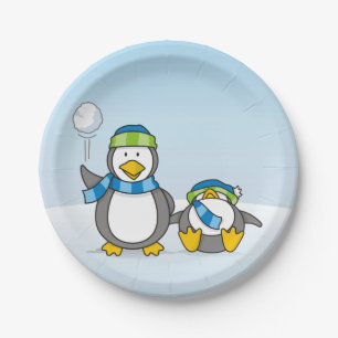 Snowballing penguins paper plates