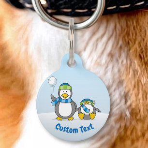 Snowballing penguins pet ID tag