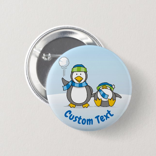 Snowballing penguins pinback button (Front & Back)