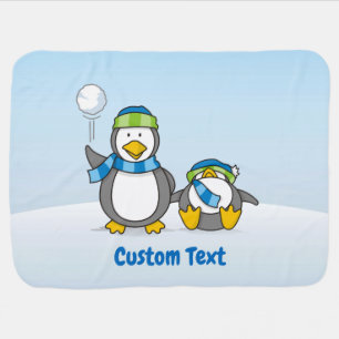 Snowballing Penguins Receiving Blanket