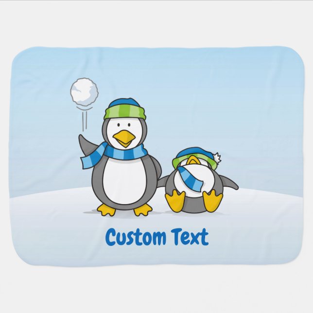 Snowballing Penguins Receiving Blanket (Horizontal)