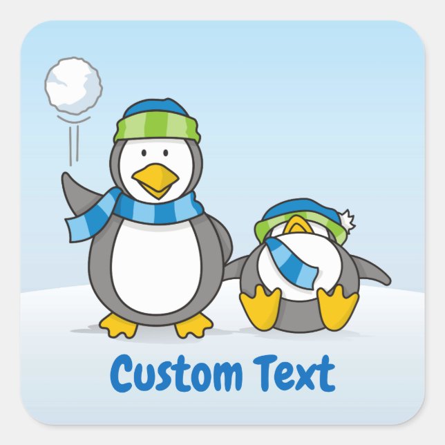 Snowballing penguins square sticker (Front)