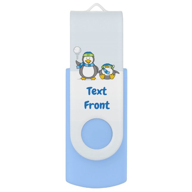 Snowballing penguins USB flash drive (Front Vertical)