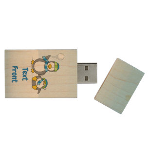 Snowballing penguins wood flash drive