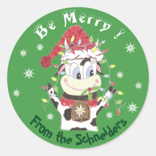 Snowbell the cow-Be merry , Christmas stickers