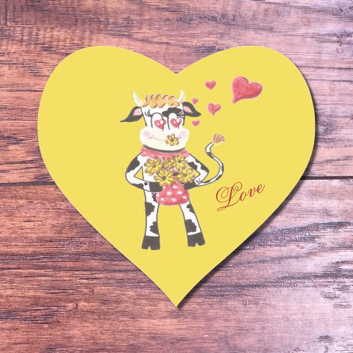 Snowbell the cow  in love  yellow heart stickers