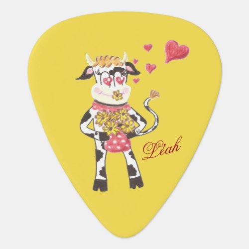 Snowbell the cow personalized yellow guitar pick