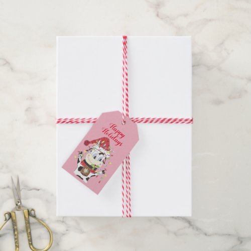 Snowbell the cow pink Holiday gift tag