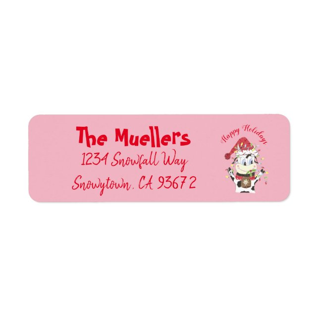 Snowbell the cow pink return address labels (Front)