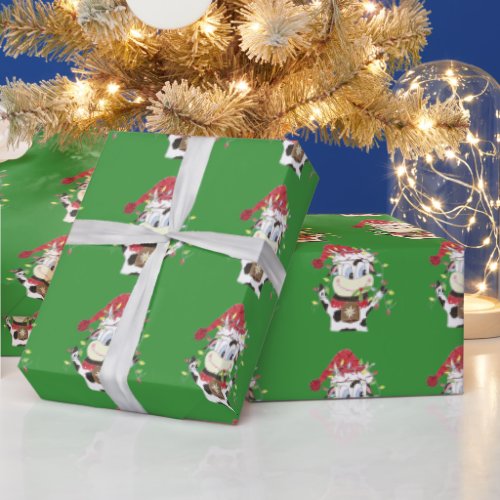 Snowbell the cow  the Christmas light green Wrapping Paper