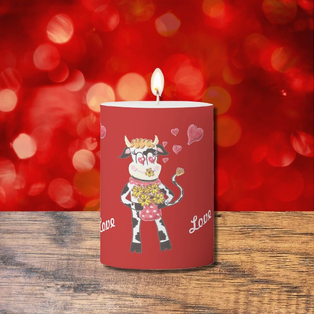 Snowbell the cow Valentine's Day pillar candle (Creator Uploaded)