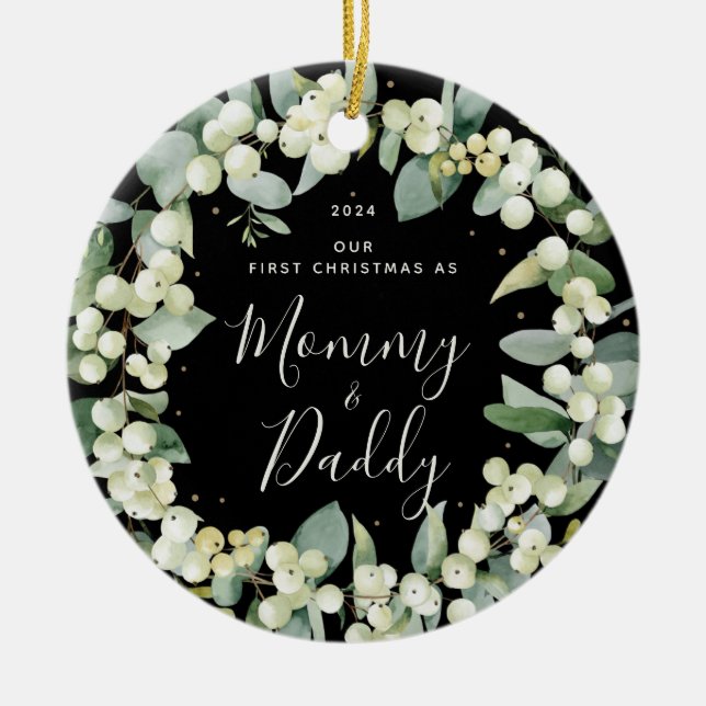 Snowberries First Christmas as Parents Photo Ceramic Ornament (Front)