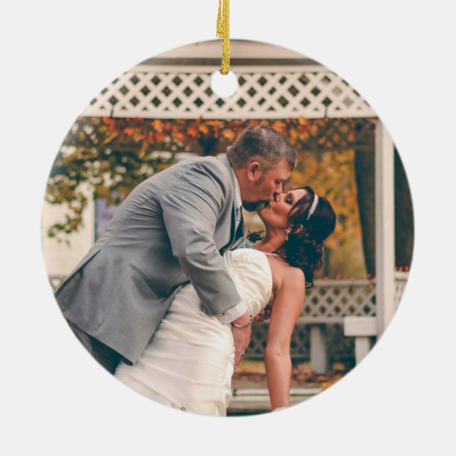 Snowberries - Our First Christmas Mr & Mrs Photo Ceramic Ornament (Back)