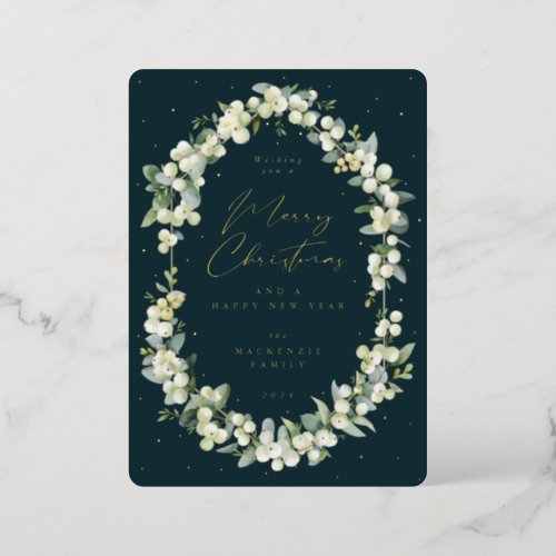 SnowberryEucalyptus Botanical Frame Christmas Foil Holiday Card